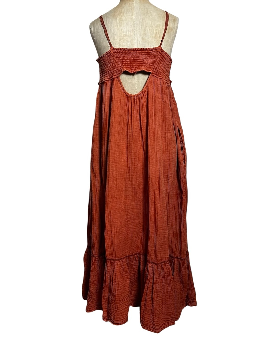 Free People Linda Jo Midi Dress Gauze Embroidered Button Front Rust L - Picture 12 of 15